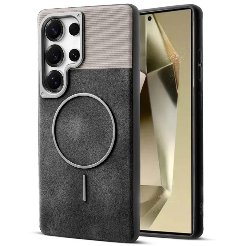 Luxury Leather Wireless Charging Support Case for Samsung S25 Ultra 5G