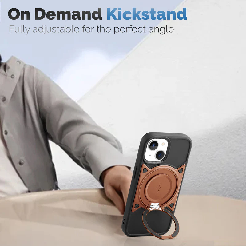 Wireless Charging Support Compatible with Metal Finish Ring Stand & Silicone Grip Back Case For Apple iPhone 13 - Image 12