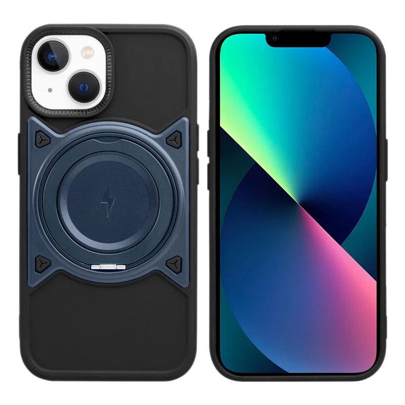 Wireless Charging Support Compatible with Metal Finish Ring Stand & Silicone Grip Back Case For Apple iPhone 13 - Image 16