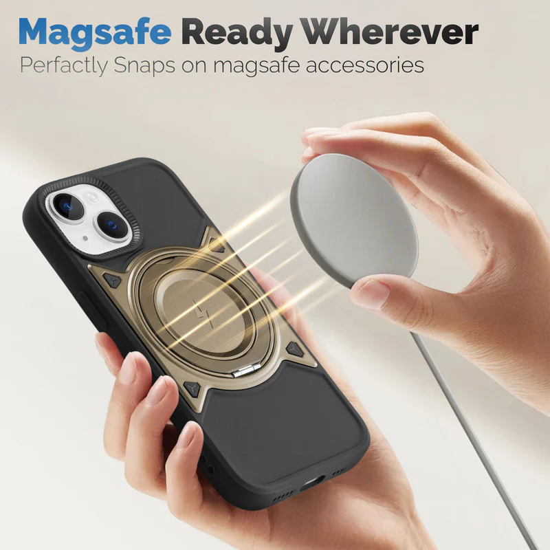 Wireless Charging Support Compatible with Metal Finish Ring Stand & Silicone Grip Back Case For Apple iPhone 13 - Image 23
