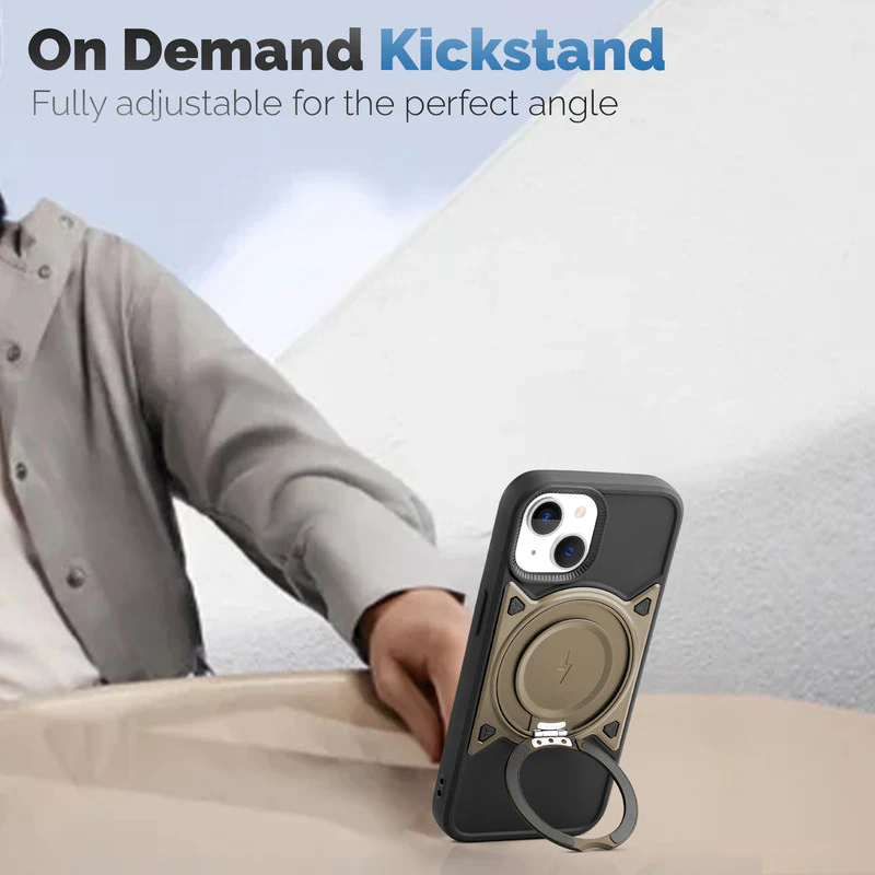 Wireless Charging Support Compatible with Metal Finish Ring Stand & Silicone Grip Back Case For Apple iPhone 13 - Image 24