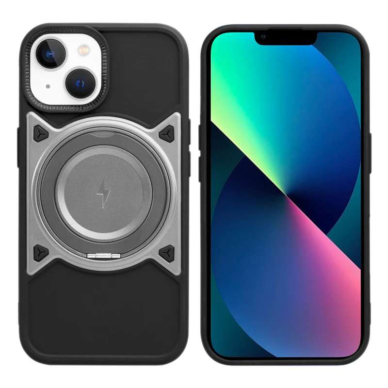Wireless Charging Support Compatible with Metal Finish Ring Stand & Silicone Grip Back Case For Apple iPhone 13 - Image 28