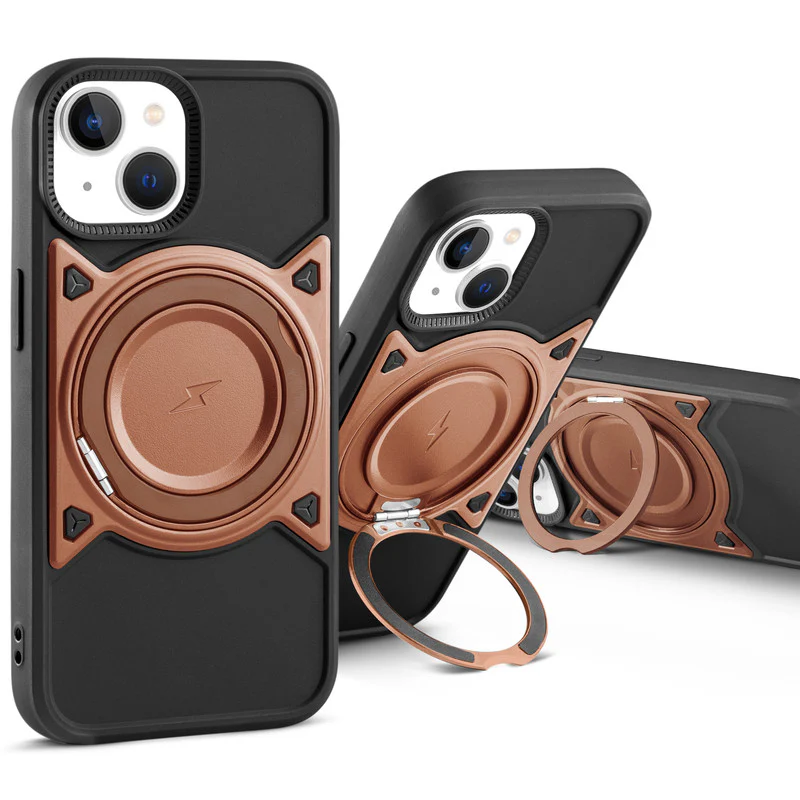 Wireless Charging Support Compatible with Metal Finish Ring Stand & Silicone Grip Back Case For Apple iPhone 13 - Image 7