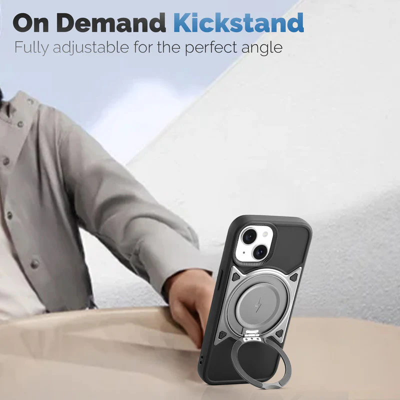 Wireless Charging Support Compatible with Metal Finish Ring Stand & Silicone Grip Back Case For Apple iPhone 15 - Image 24