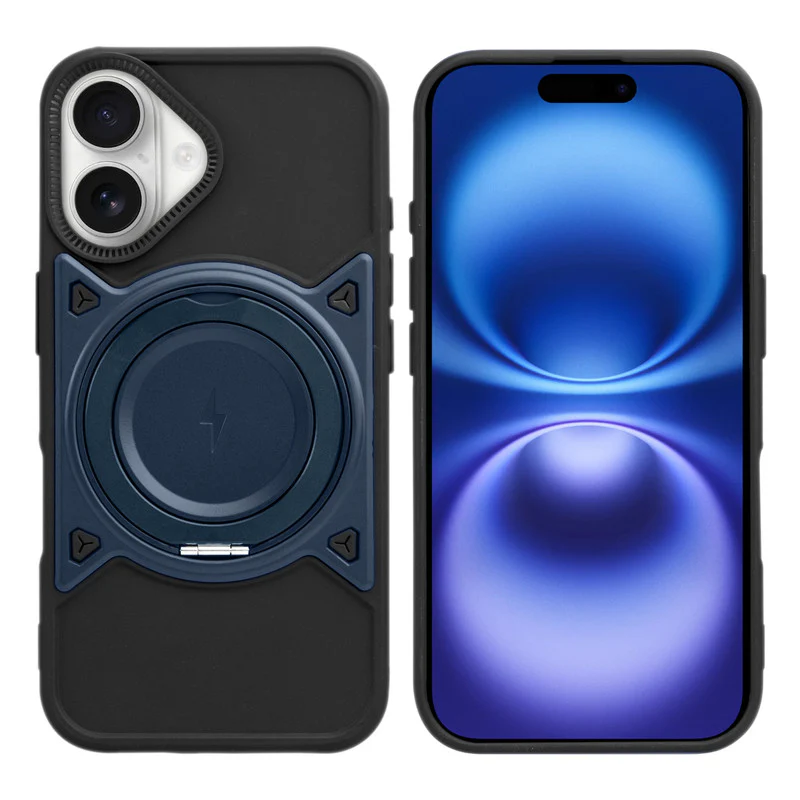 Wireless Charging Support Compatible with Metal Finish Ring Stand & Silicone Grip Back Case For Apple iPhone 16 - Image 10