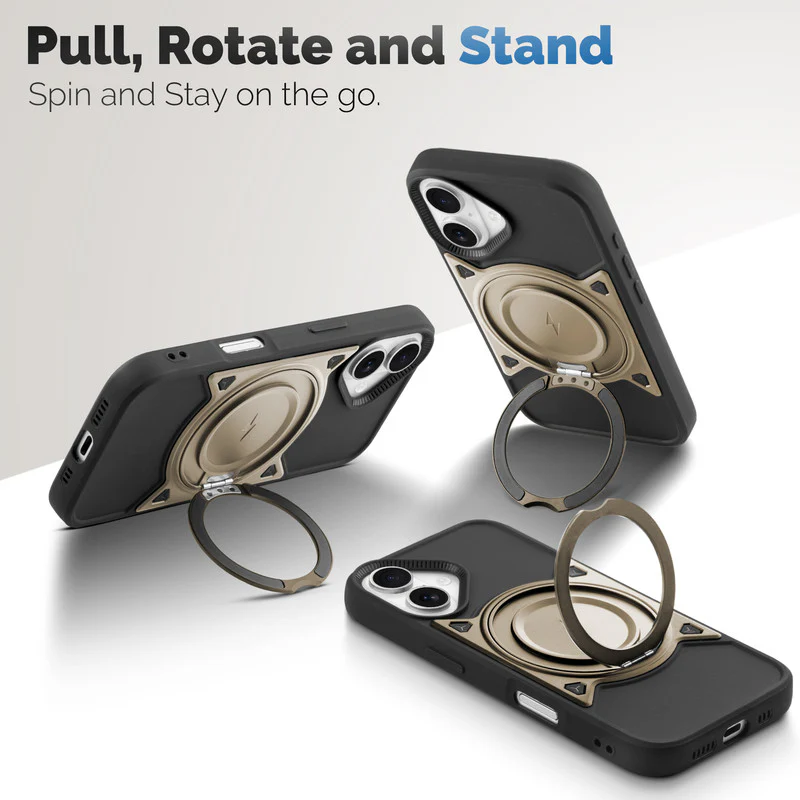 Wireless Charging Support Compatible with Metal Finish Ring Stand & Silicone Grip Back Case For Apple iPhone 16 - Image 15