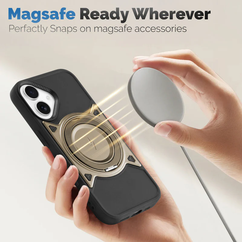 Wireless Charging Support Compatible with Metal Finish Ring Stand & Silicone Grip Back Case For Apple iPhone 16 - Image 17
