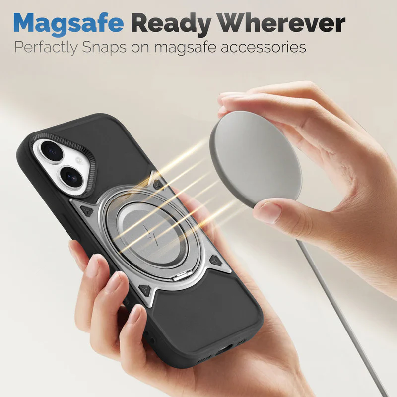 Wireless Charging Support Compatible with Metal Finish Ring Stand & Silicone Grip Back Case For Apple iPhone 16 - Image 23