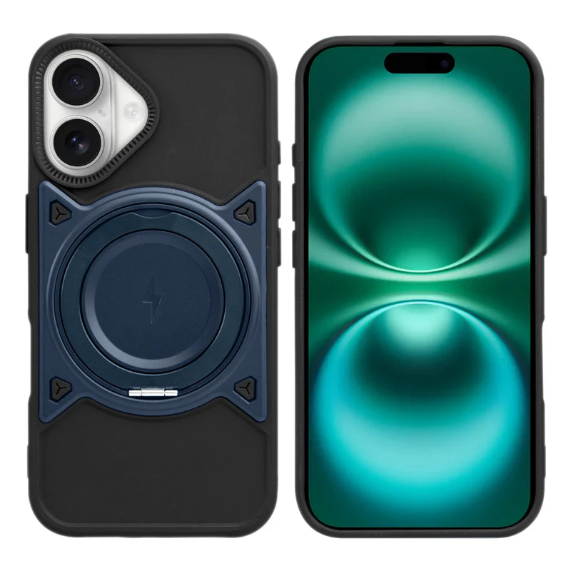 Wireless Charging Support Compatible with Metal Finish Ring Stand & Silicone Grip Back Case For Apple iPhone 16 Plus - Image 10