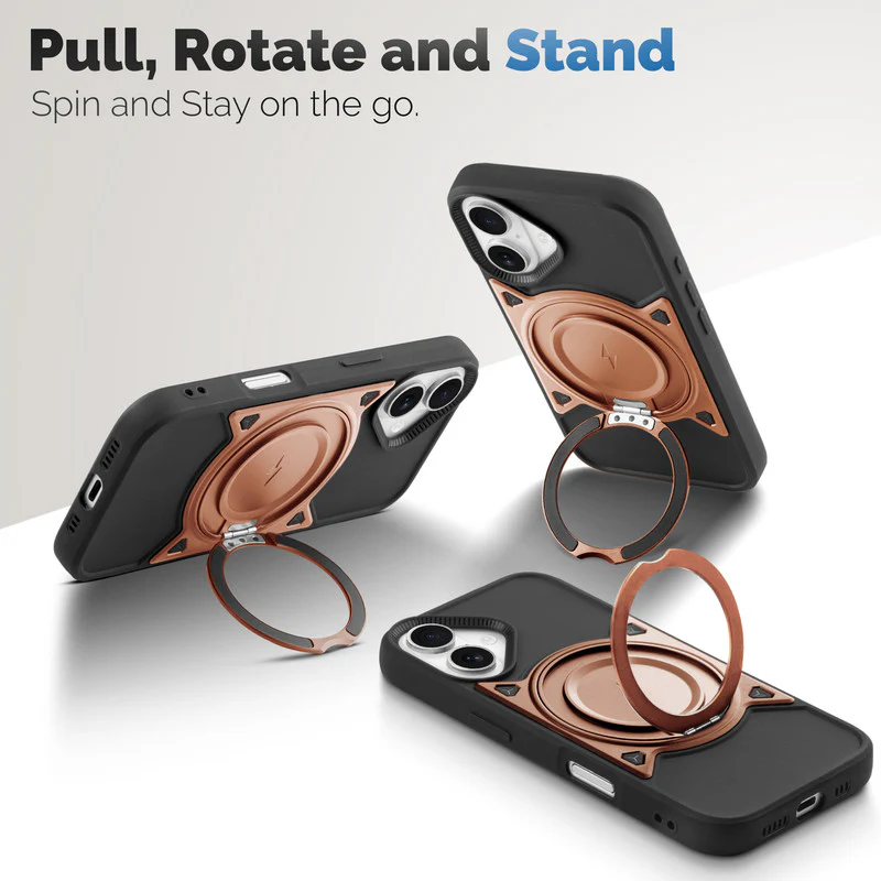 Wireless Charging Support Compatible with Metal Finish Ring Stand & Silicone Grip Back Case For Apple iPhone 16 Plus - Image 27
