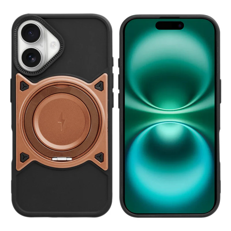 Wireless Charging Support Compatible with Metal Finish Ring Stand & Silicone Grip Back Case For Apple iPhone 16 Plus - Image 28