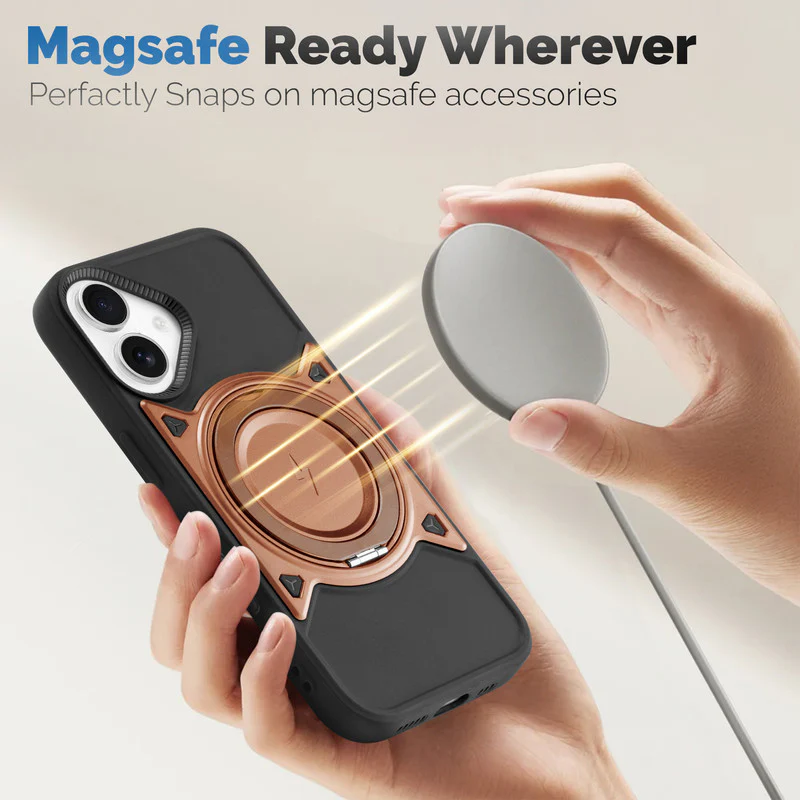 Wireless Charging Support Compatible with Metal Finish Ring Stand & Silicone Grip Back Case For Apple iPhone 16 Plus - Image 29