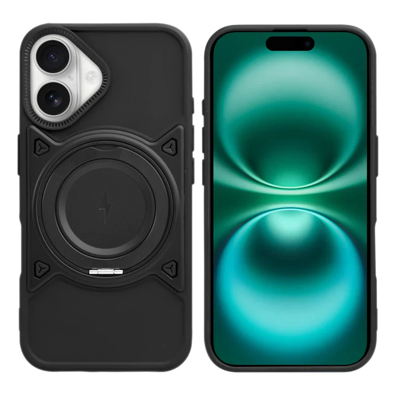 Wireless Charging Support Compatible with Metal Finish Ring Stand & Silicone Grip Back Case For Apple iPhone 16 Plus - Image 4