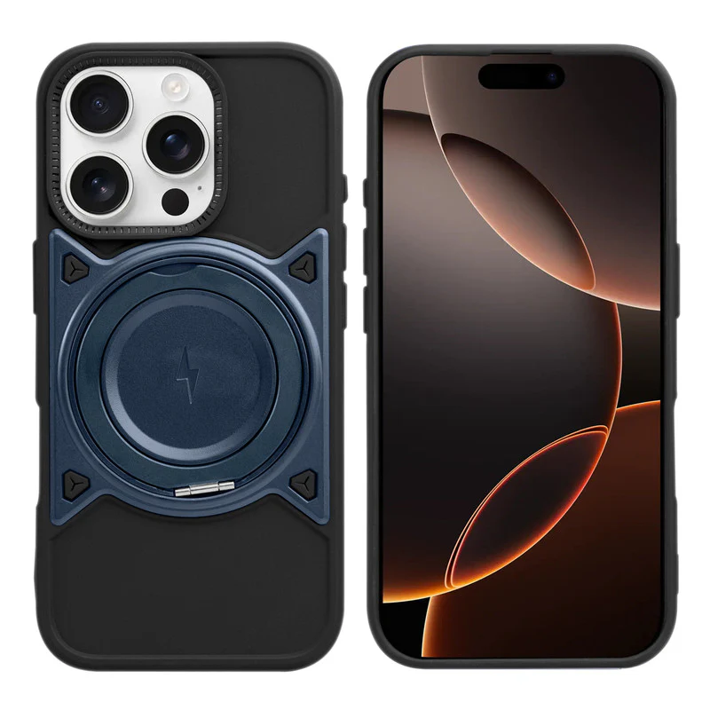 Wireless Charging Support Compatible with Metal Finish Ring Stand & Silicone Grip Back Case For Apple iPhone 16 Pro - Image 10