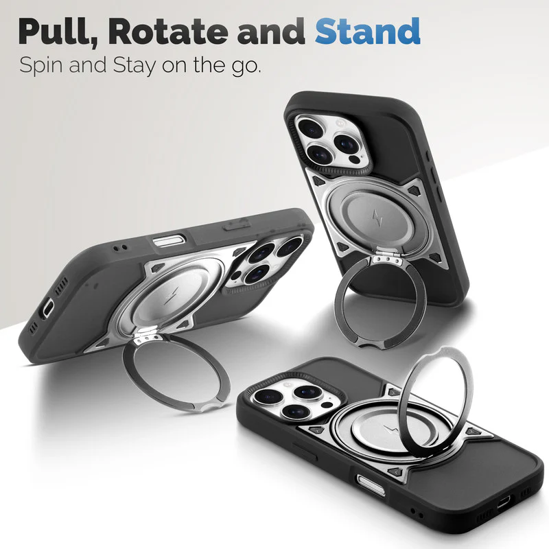 Wireless Charging Support Compatible with Metal Finish Ring Stand & Silicone Grip Back Case For Apple iPhone 16 Pro - Image 15