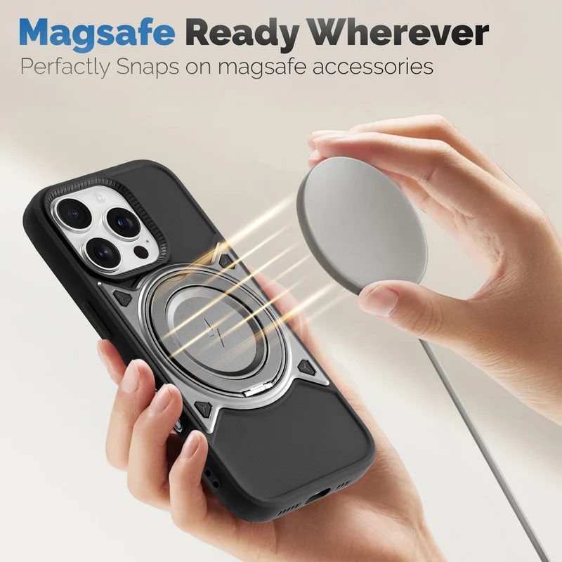 Wireless Charging Support Compatible with Metal Finish Ring Stand & Silicone Grip Back Case For Apple iPhone 16 Pro - Image 17
