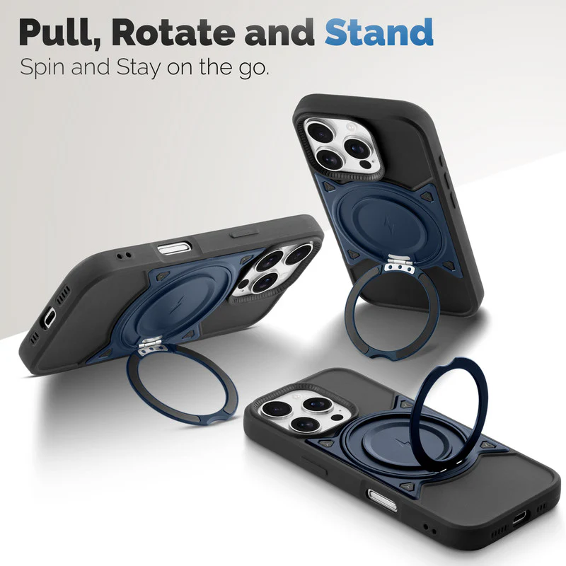 Wireless Charging Support Compatible with Metal Finish Ring Stand & Silicone Grip Back Case For Apple iPhone 16 Pro - Image 9