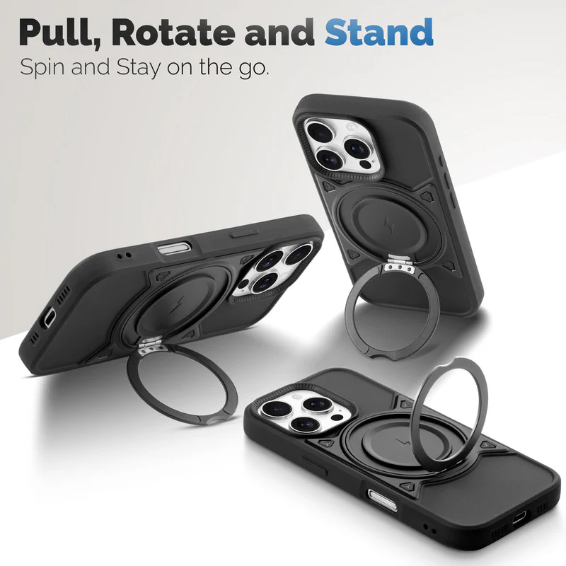 Wireless Charging Support Compatible with Metal Finish Ring Stand & Silicone Grip Back Case For Apple iphone 16 Pro Max - Image 3