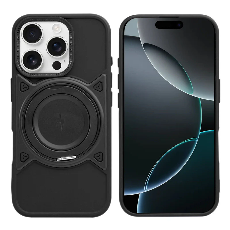 Wireless Charging Support Compatible with Metal Finish Ring Stand & Silicone Grip Back Case For Apple iphone 16 Pro Max - Image 4