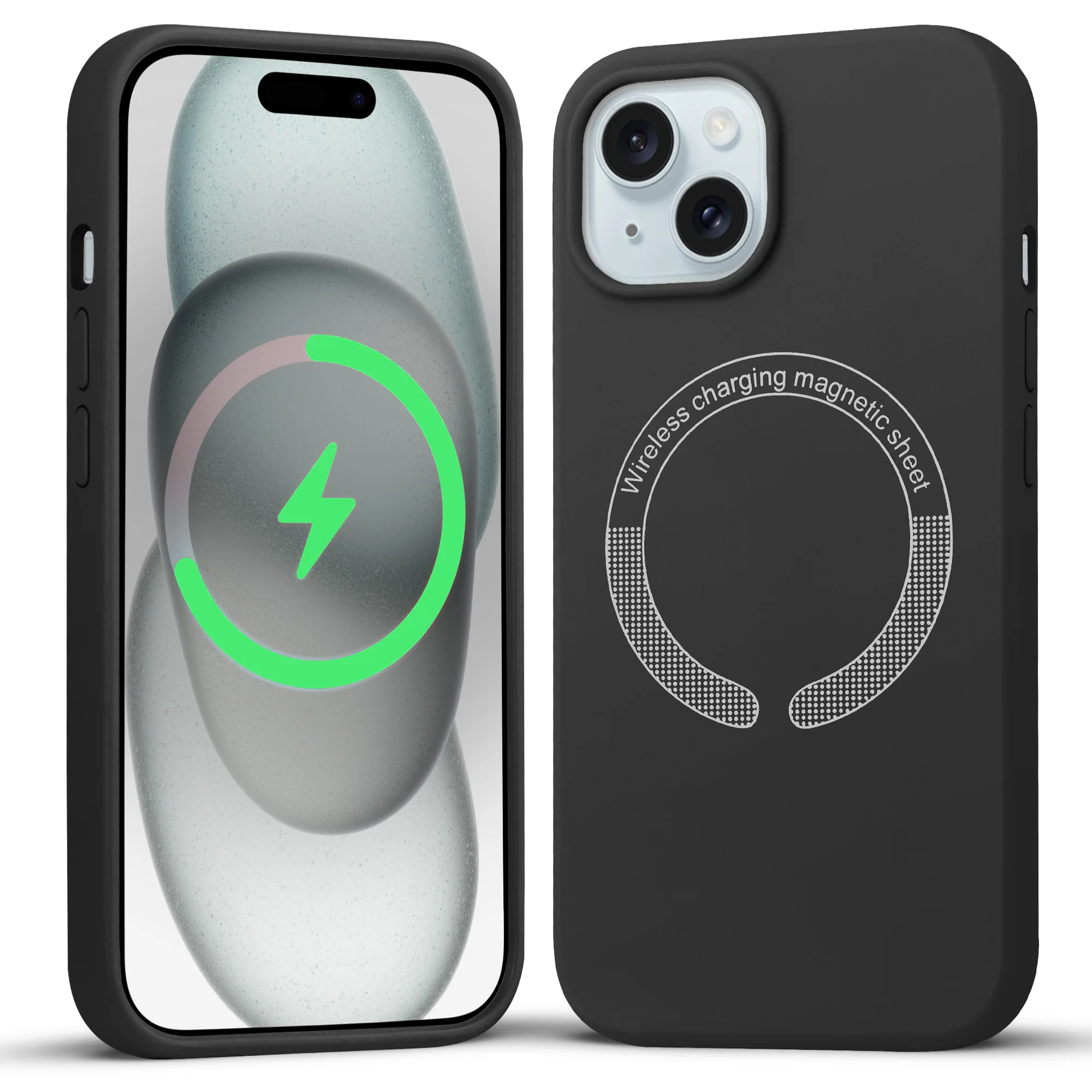 Wireless Charging Support Compatible Silicone Back Cover for- Apple iPhone 15 Plus