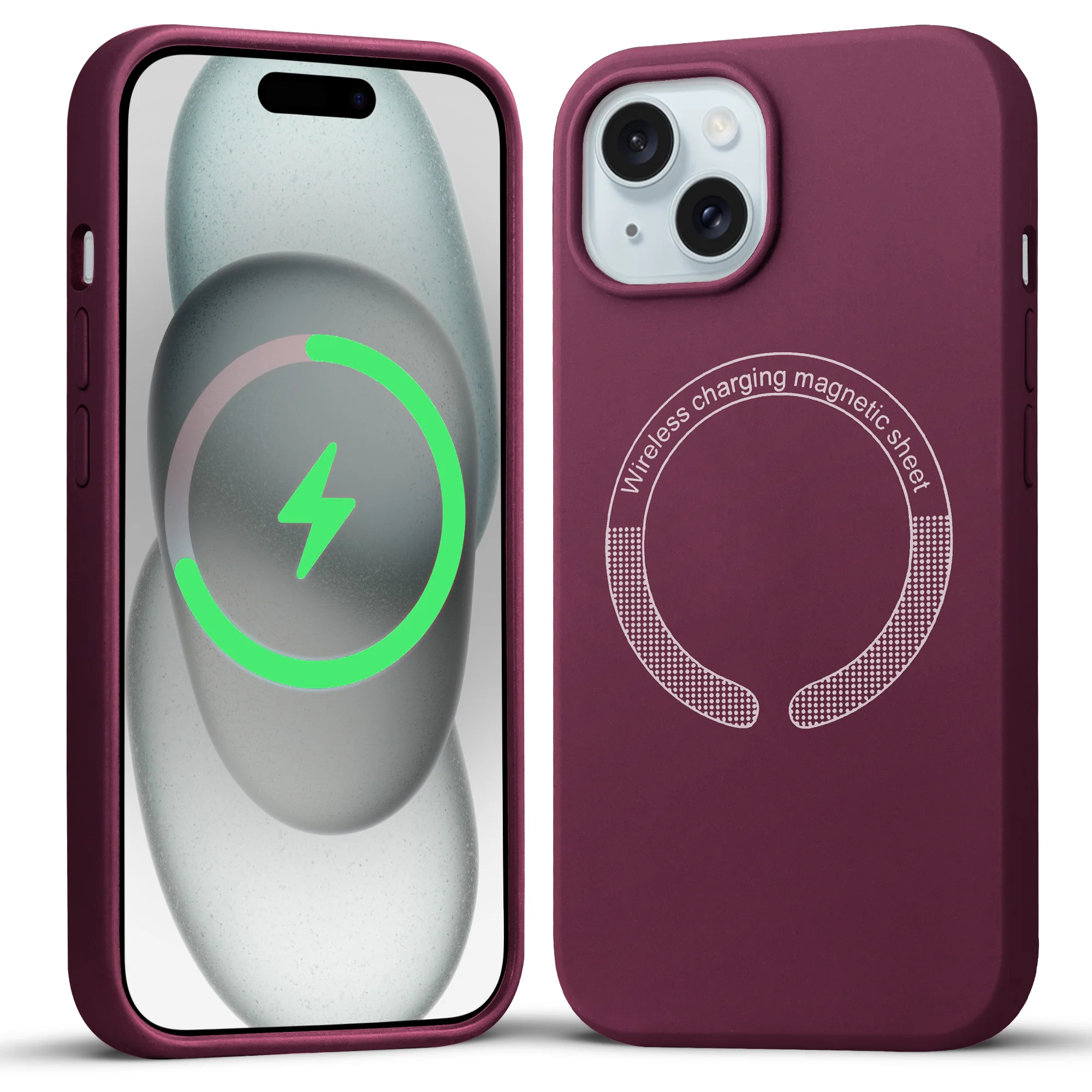 Wireless Charging Support Compatible Silicone Back Cover for- Apple iPhone 15 Plus - Image 37