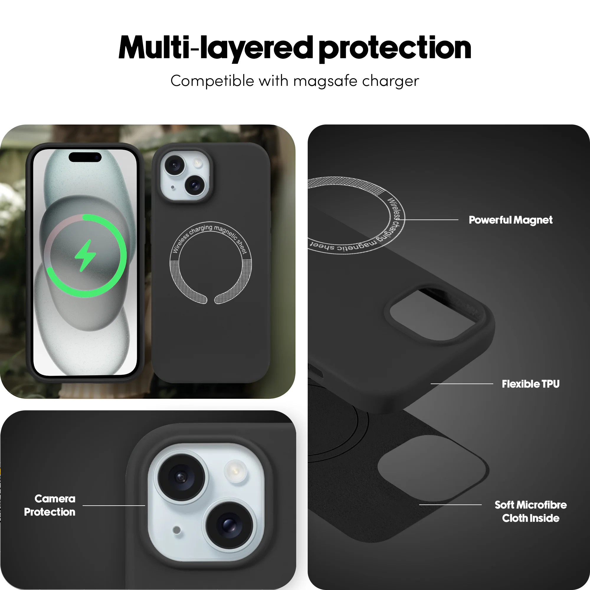 Wireless Charging Support Compatible Silicone Back Cover for- Apple iPhone 15 Plus - Image 4