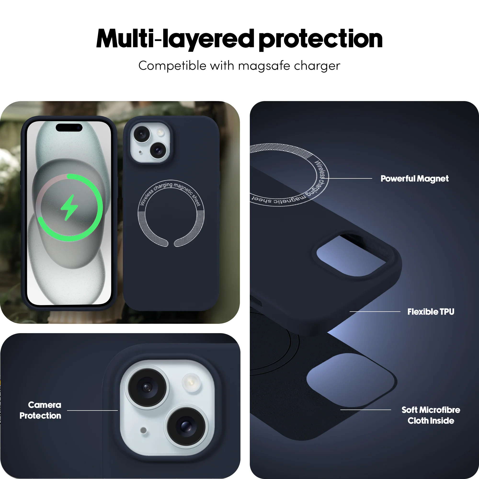 Wireless Charging Support Compatible Silicone Back Cover for- Apple iPhone 15 Plus - Image 46