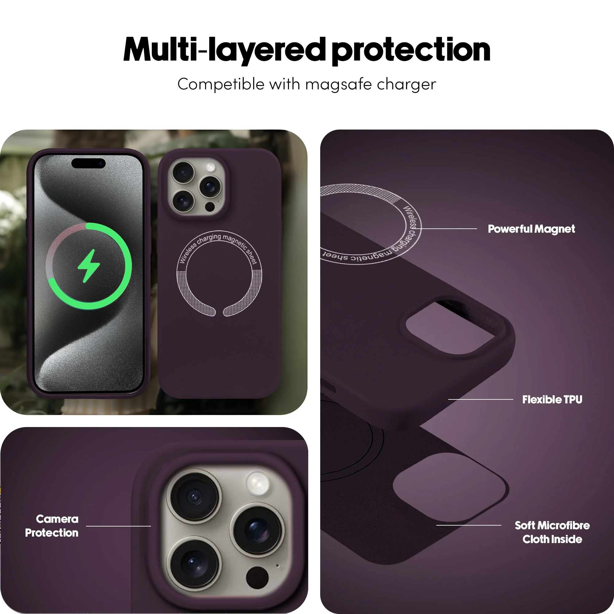 Wireless Charging Support Compatible Silicone Back Cover for- Apple iPhone 15 Pro Max - Image 18
