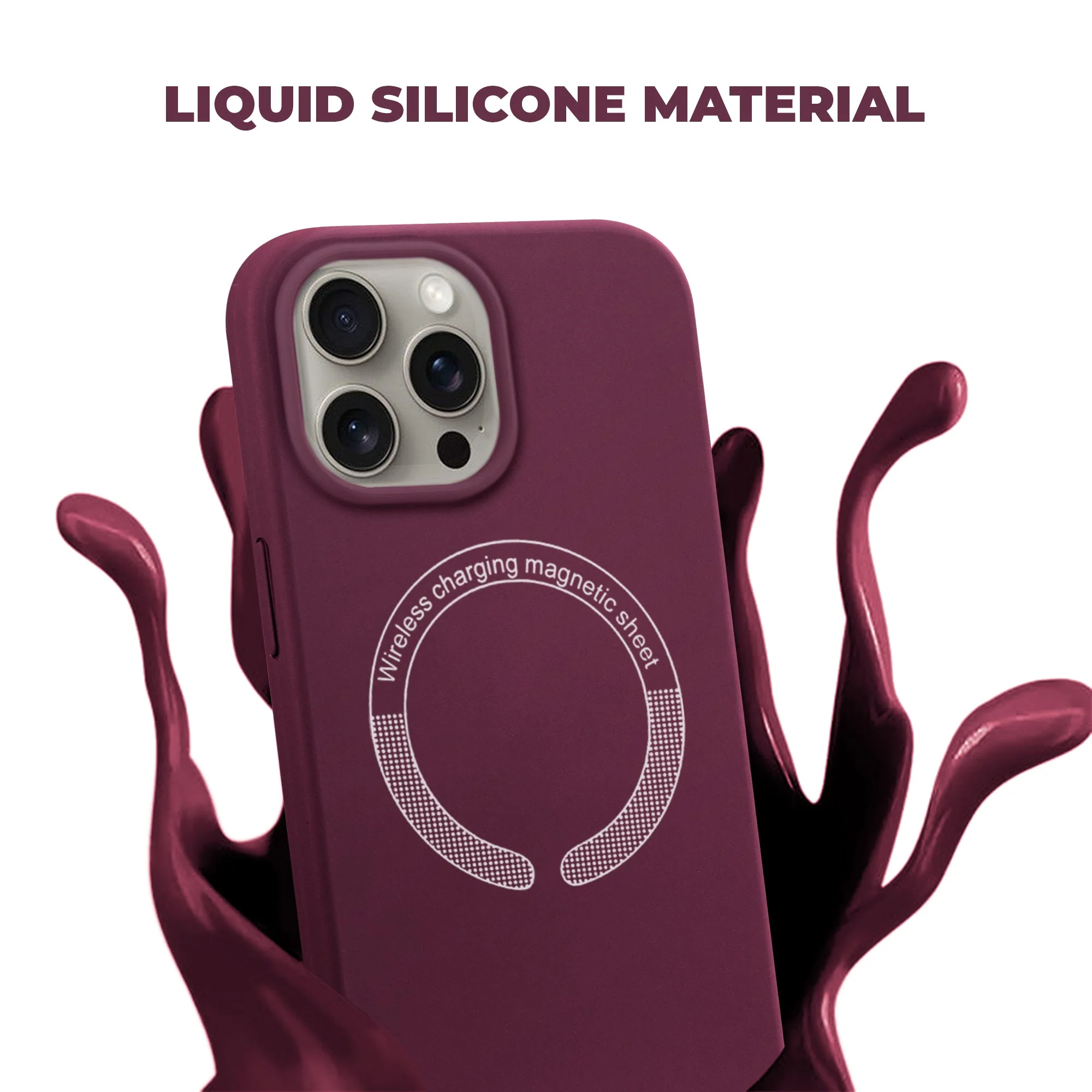 Wireless Charging Support Compatible Silicone Back Cover for- Apple iPhone 15 Pro Max - Image 34