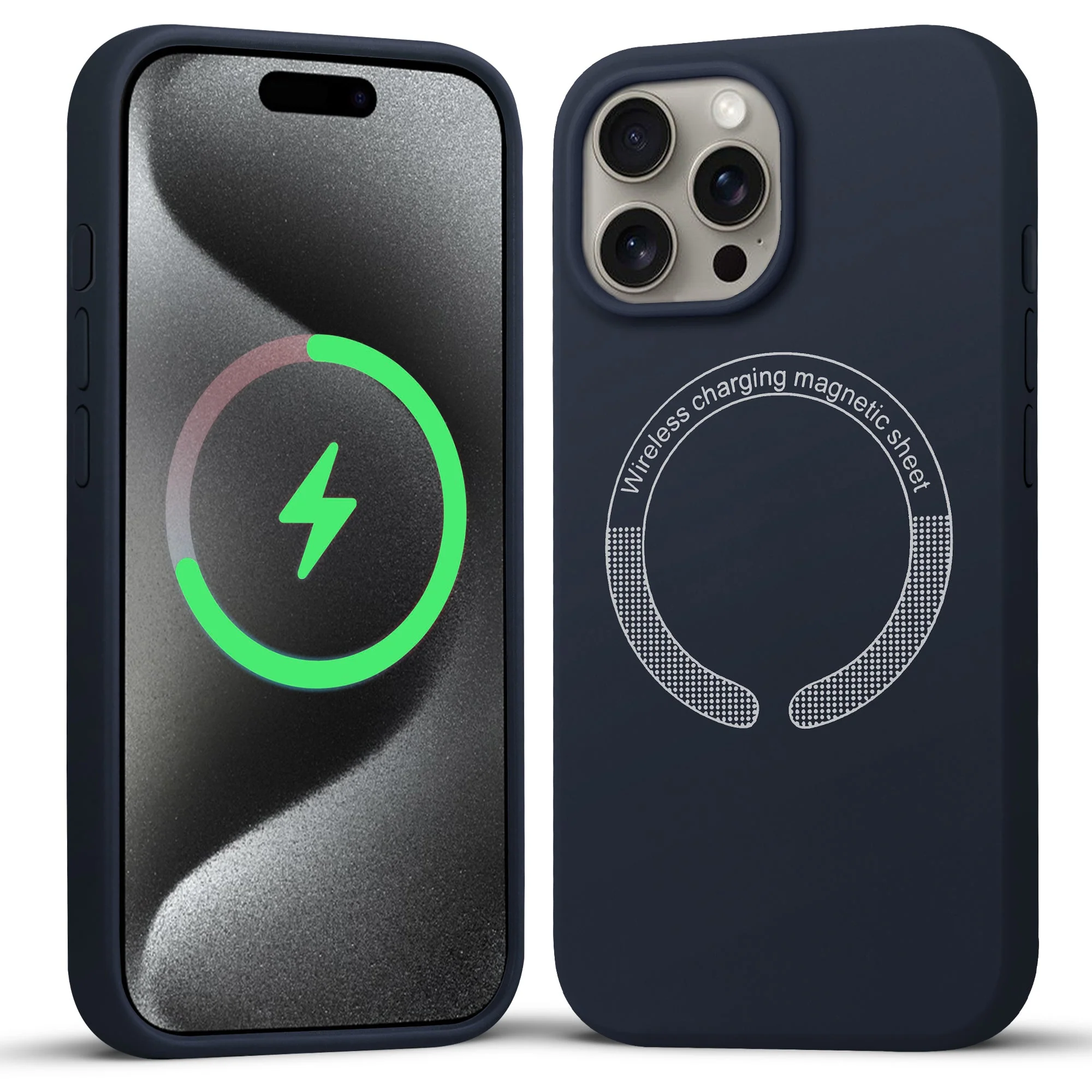 Wireless Charging Support Compatible Silicone Back Cover for- Apple iPhone 15 Pro Max - Image 39