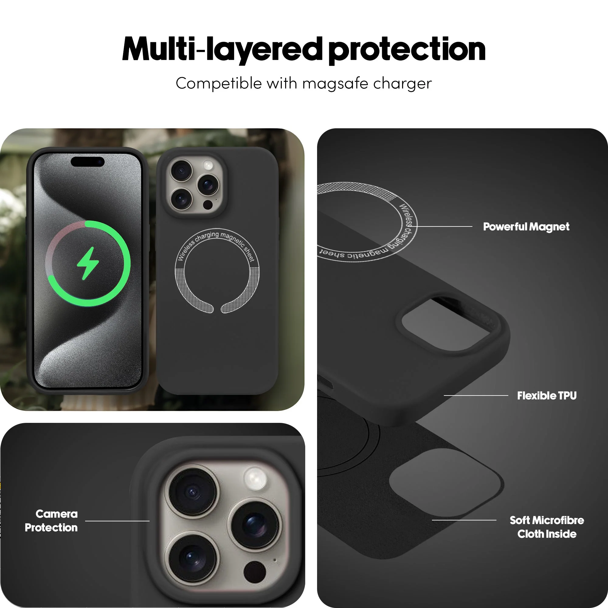 Wireless Charging Support Compatible Silicone Back Cover for- Apple iPhone 15 Pro Max - Image 4