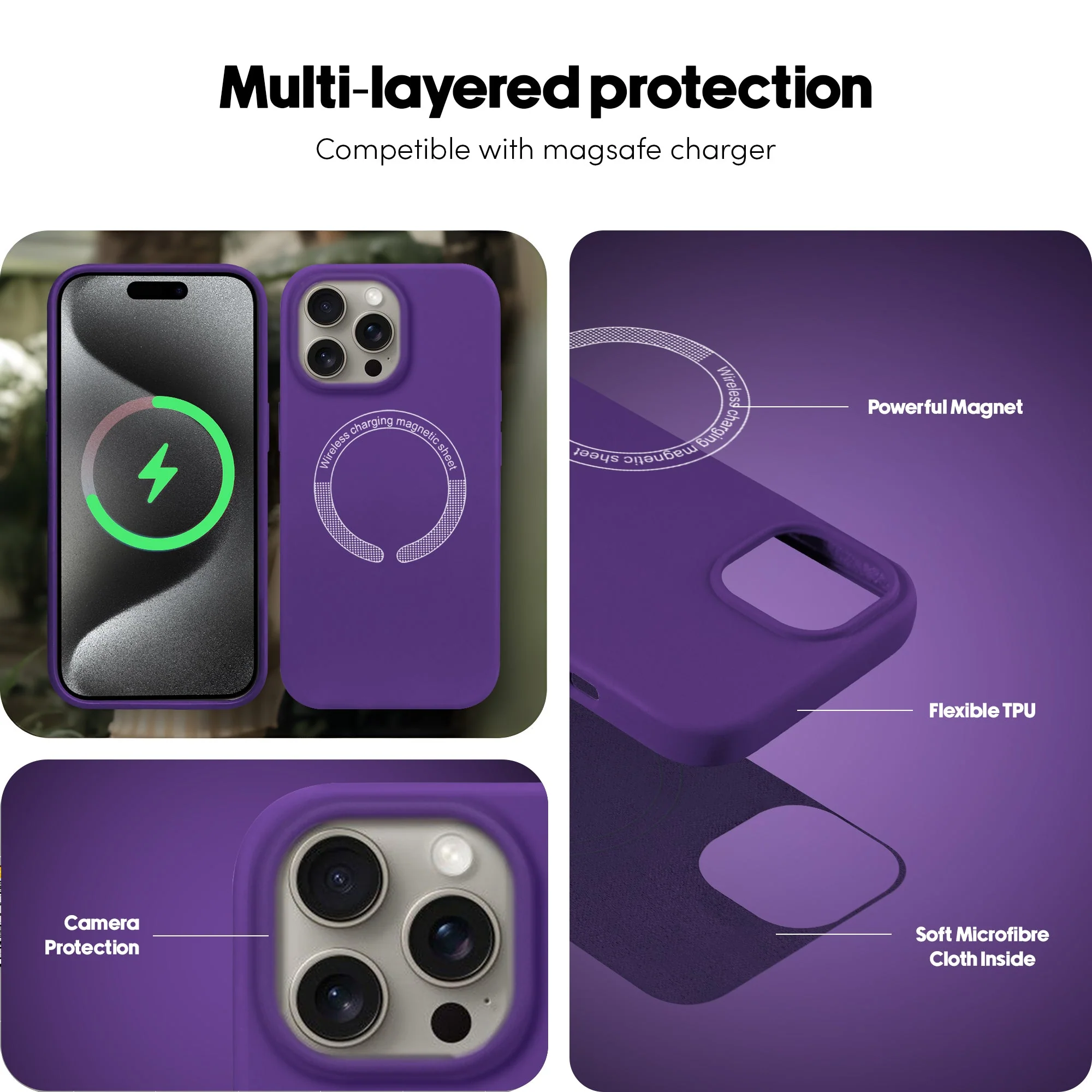 Wireless Charging Support Compatible Silicone Back Cover for- Apple iPhone 15 Pro Max - Image 48