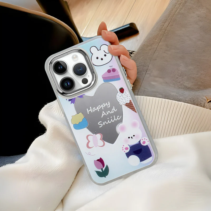 Mirror Case With Cute Cartoon Prints Back Cover For Apple iPhone 15 Pro Max - Image 13