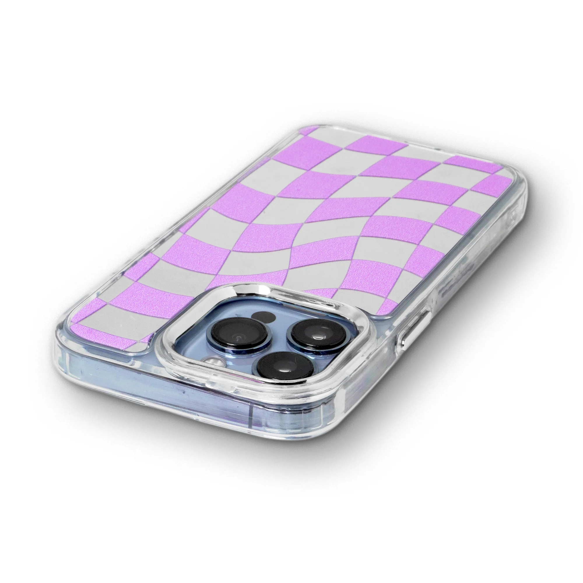 Mirror Checkered Pattern Back Cover with a Fur Pop Socket for Apple iPhone 14 Pro - Image 15