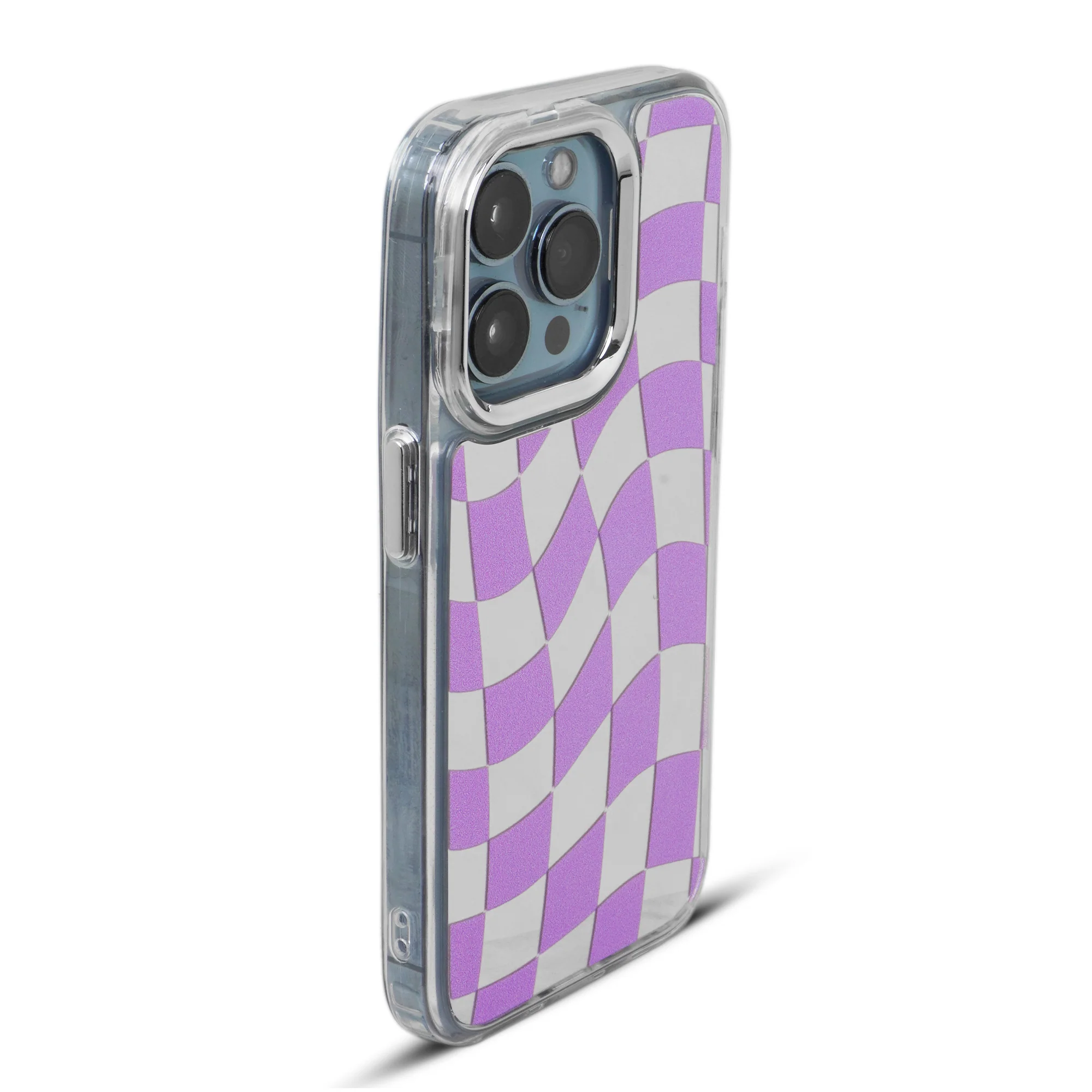 Mirror Checkered Pattern Back Cover with a Fur Pop Socket for Apple iPhone 14 Pro Max - Image 22