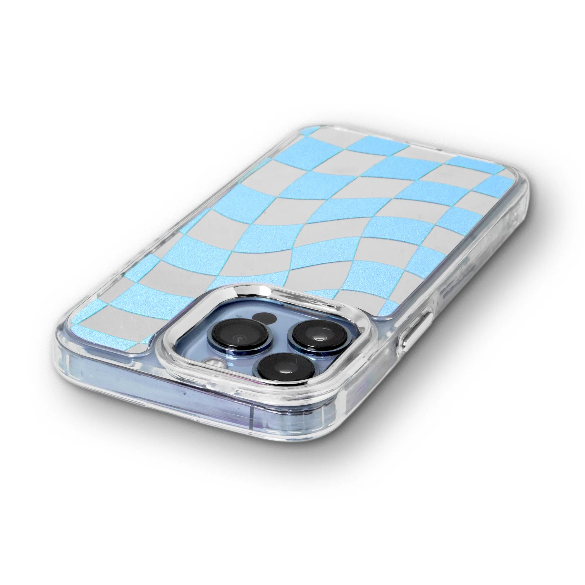 Mirror Checkered Pattern Back Cover with a Fur Pop Socket for Apple iPhone 15 - Image 3