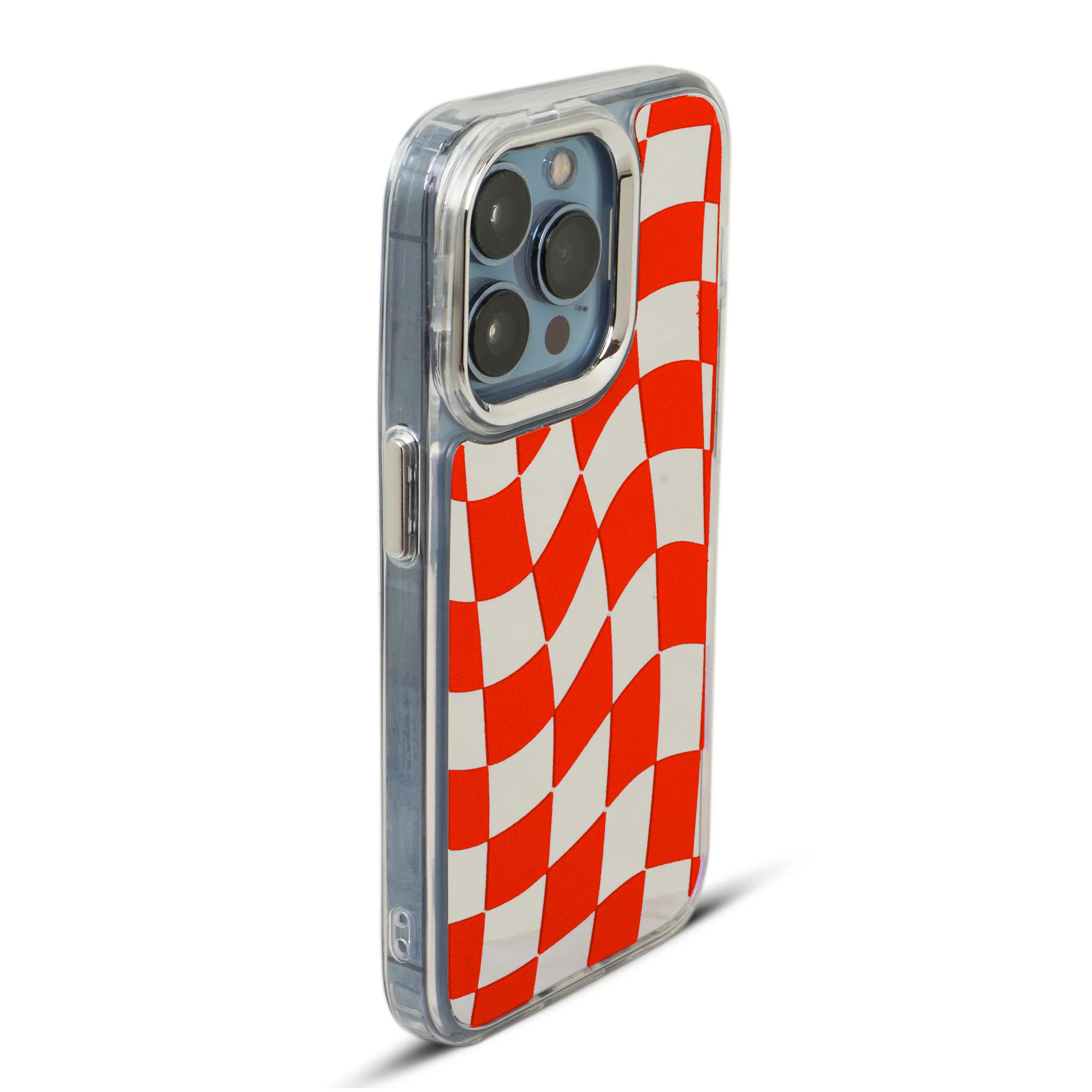 Mirror Checkered Pattern Back Cover with a Fur Pop Socket for Apple iPhone 15 Pro Max - Image 22