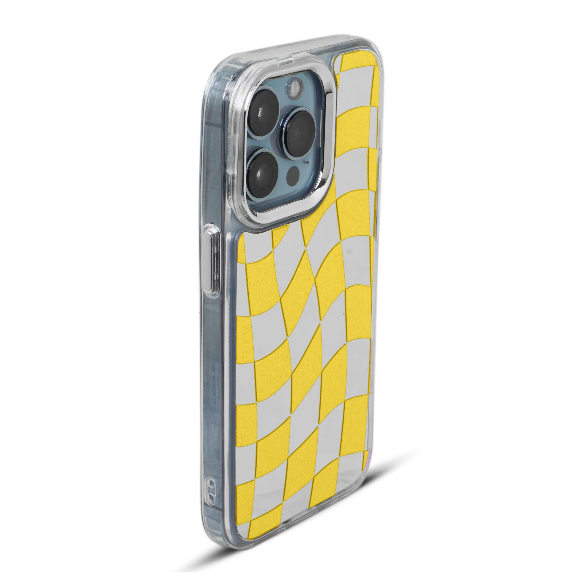 Mirror Checkered Pattern Back Cover with a Fur Pop Socket for Apple iPhone 15 Pro Max - Image 28
