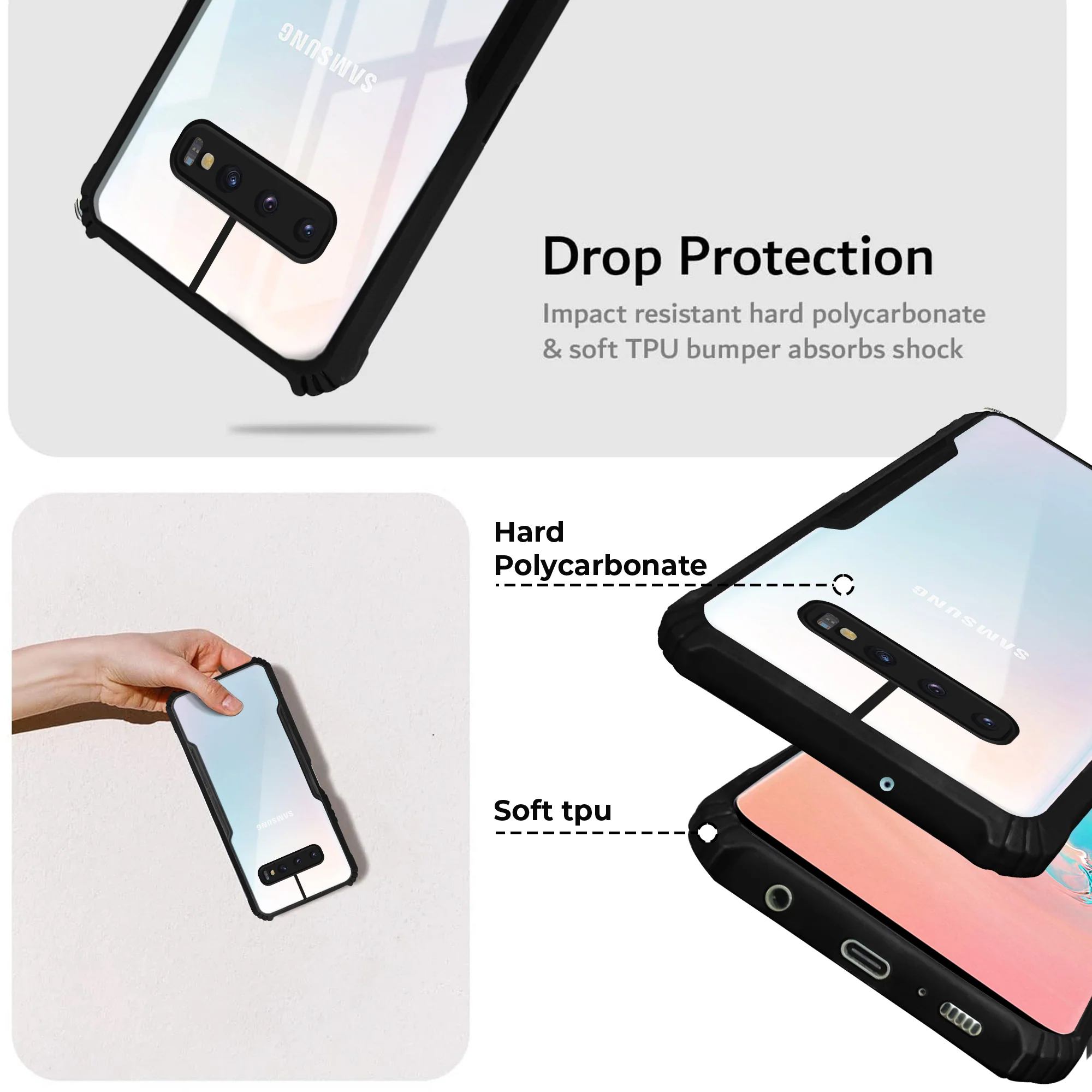 Premium Acrylic Transparent Back Cover for Samsung S10 Plus- Black - Image 2