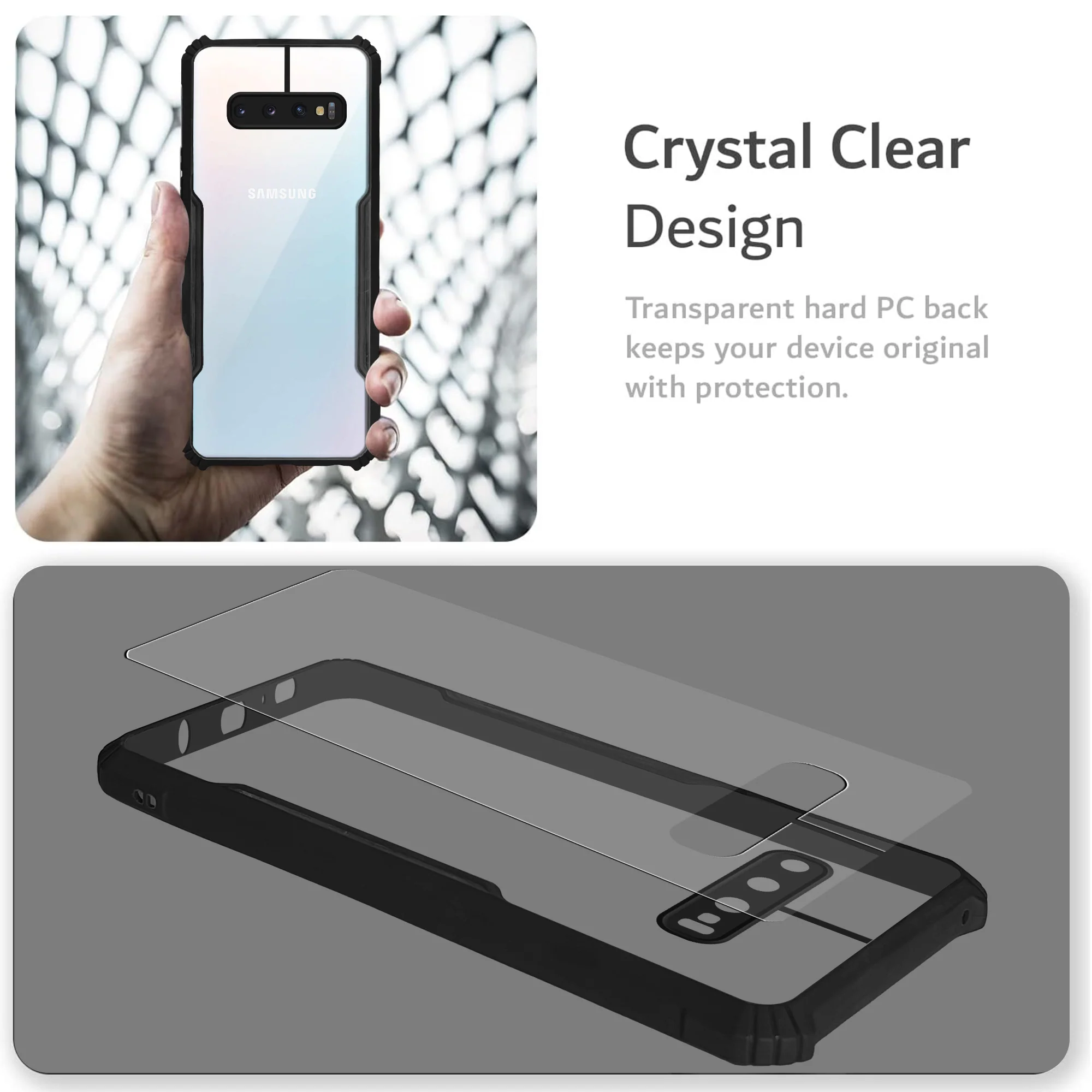 Premium Acrylic Transparent Back Cover for Samsung S10 Plus- Black - Image 4