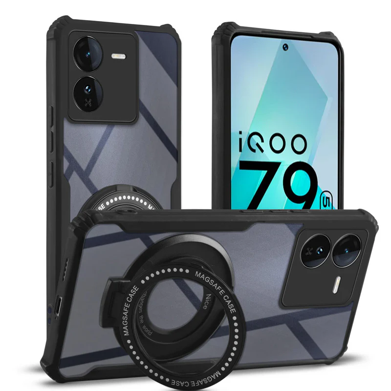 Premium Acrylic Transparent Case with Matte Ring Holder Kickstand Back Cover for iQOO Z9 5G