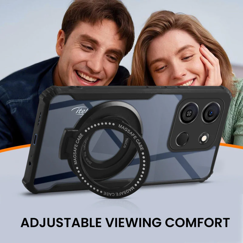 Premium Acrylic Transparent Case with Matte Ring Holder Kickstand Back Cover for Itel A05s - Image 5