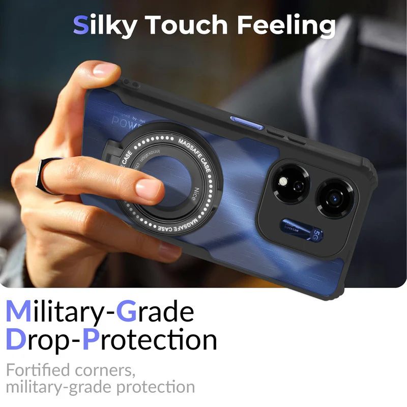 Premium Acrylic Transparent Case with Matte Ring Holder Kickstand Back Cover for Itel P55 - Image 5