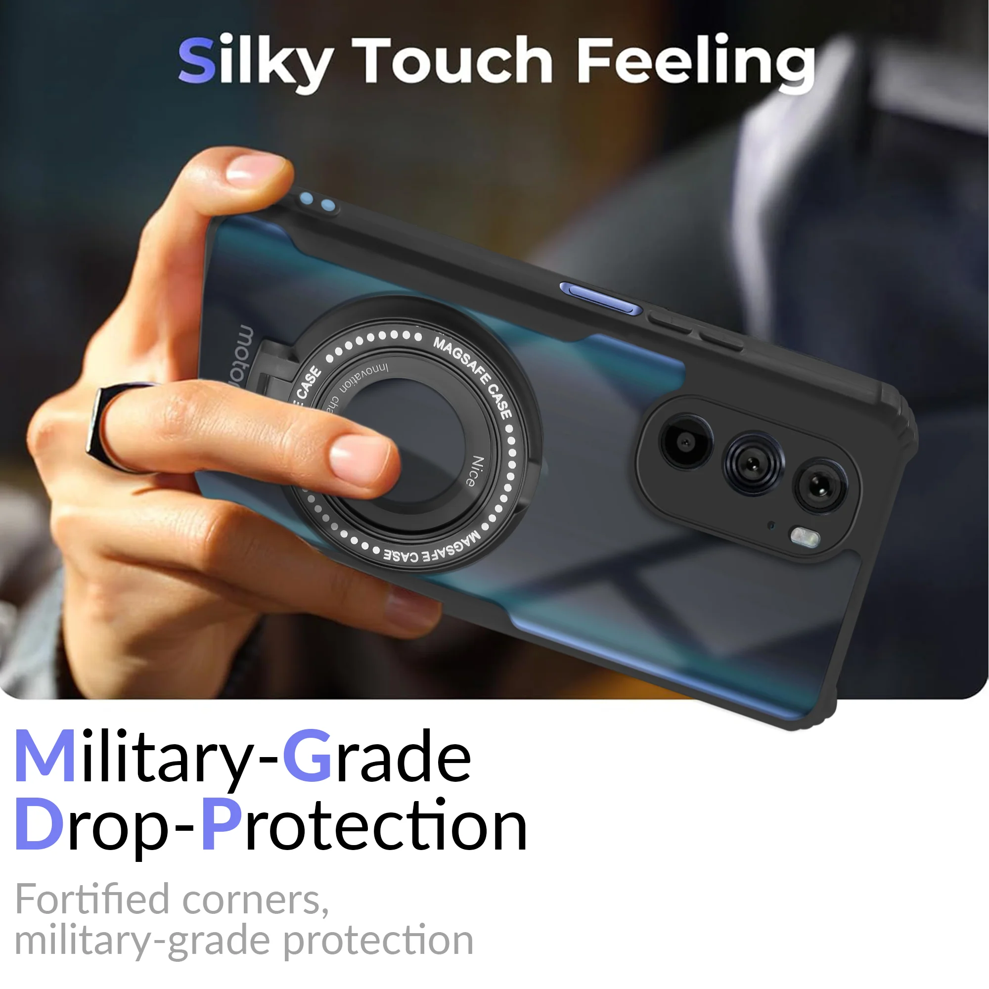 Premium Acrylic Transparent Case with Matte Ring Holder Kickstand Back Cover for Motorola Edge 30 Pro 5G - Image 6