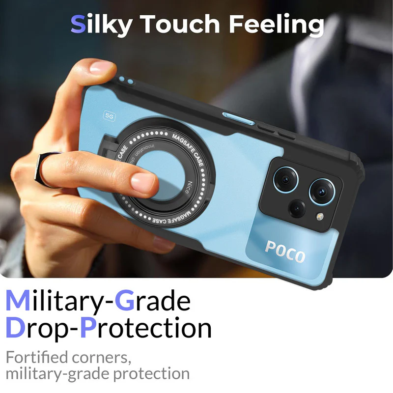 Premium Acrylic Transparent Case with Matte Ring Holder Kickstand Back Cover for Poco X5 Pro 5G - Image 6
