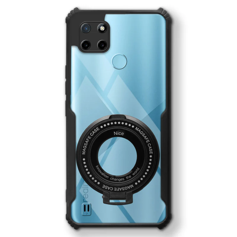 Premium Acrylic Transparent Case with Matte Ring Holder Kickstand Back Cover for Realme C21Y - Image 3