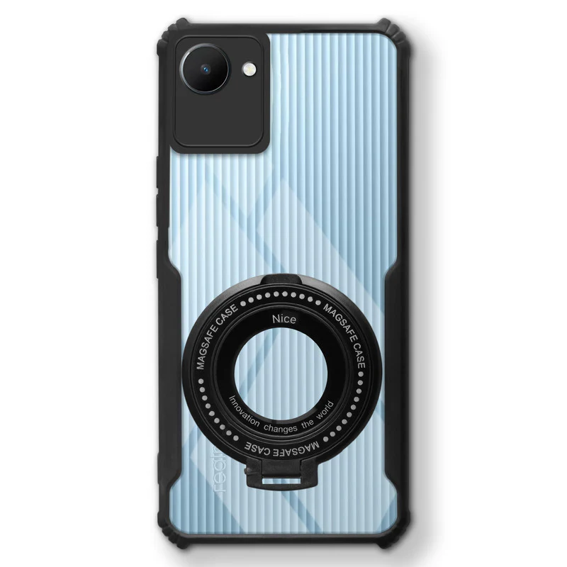 Premium Acrylic Transparent Case with Matte Ring Holder Kickstand Back Cover for Realme C30 - Image 3