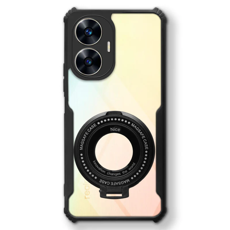 Premium Acrylic Transparent Case with Matte Ring Holder Kickstand Back Cover for Realme C55 - Image 3