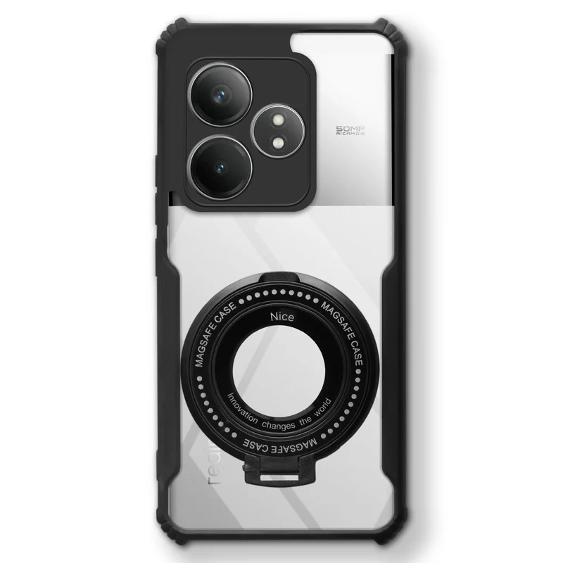 Premium Acrylic Transparent Case with Matte Ring Holder Kickstand Back Cover for Realme GT 6T 5G - Image 3