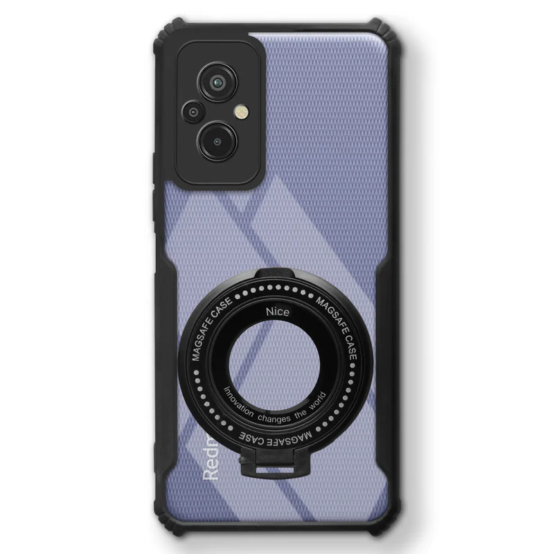 Premium Acrylic Transparent Case with Matte Ring Holder Kickstand Back Cover for Redmi 11 Prime 4G - Image 3